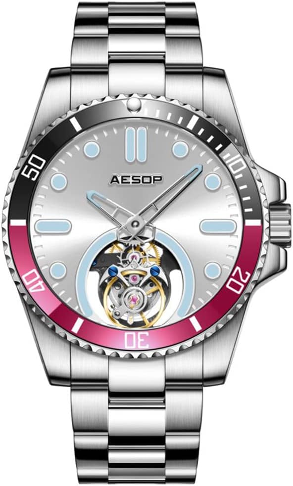 AESOP Tourbillon Men Watch Unidirectional Rotating Bezel Mechanical Hand Wind Wristwatches Analog Luminous Sapphire Stainless Business Luxury Watch for Men 7060