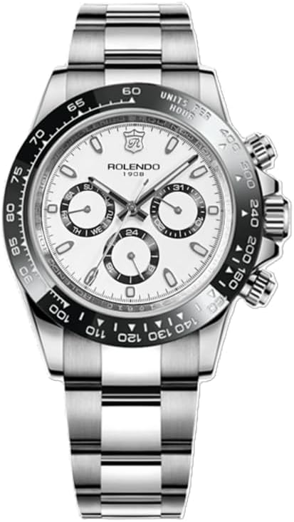 Automatic Watches for Men, Mechanical Watch with Day-Date 40.5mm, Ceramic Bezel Stainless Steel Screw Down Crown Waterproof Sport Watch Mineral Glass, Homage Daytona Wrist Watch for Casual Business, Gift for Men