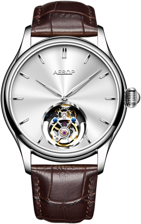 AESOP Tourbillon Watches Men Mechanical Hand Wind Wristwatches Luxury Skeleton Stainless Steel Sapphire Crystal Waterproof Dress Business Watch for Mens Gift 7040
