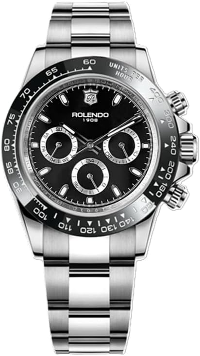 Automatic Watches for Men, Mechanical Watch with Day-Date 40.5mm, Ceramic Bezel Stainless Steel Screw Down Crown Waterproof Sport Watch Mineral Glass, Homage Daytona Wrist Watch for Casual Business, Gift for Men