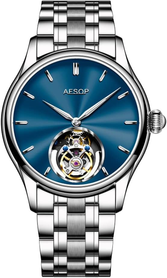 AESOP Tourbillon Watches Men Mechanical Hand Wind Wristwatches Luxury Skeleton Stainless Steel Sapphire Crystal Waterproof Dress Business Watch for Mens Gift 7040
