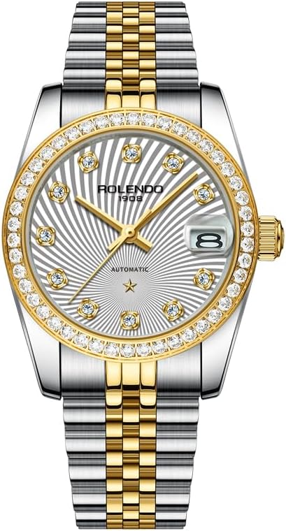Elegant Automatic Watches for Women, Datejust Style 32mm with Jubilee Bracelet - Zirconia Bezel Luxury Self-Winding Mechanical Watch with Date Window, 316L Stainless Steel Lady Watch, 50M Water Resistant, Gift for Women