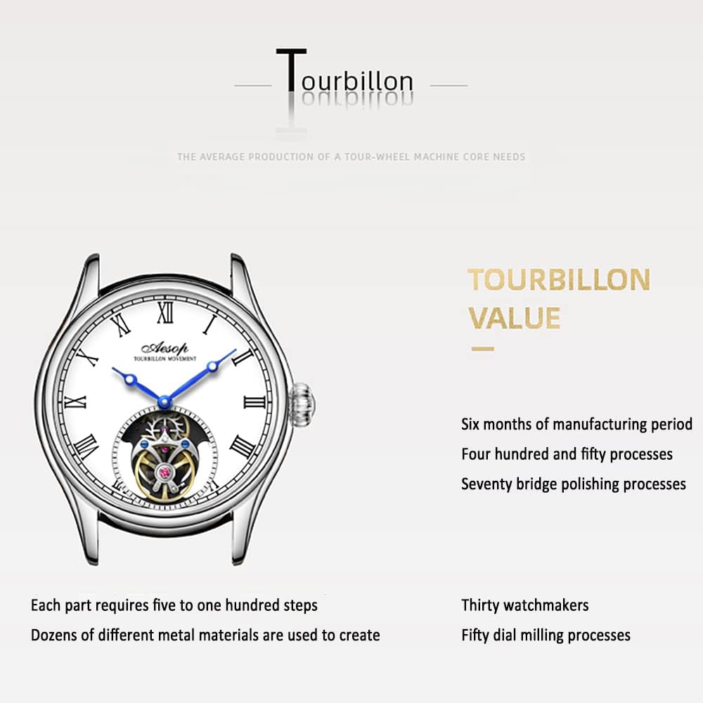 AESOP Tourbillon Men Watches Real Tourbillon Movement Mechanical Hand Wind Wristwatches Stainless Steel Sapphire Crystal Waterproof Business Luxury Classic Watch 7061