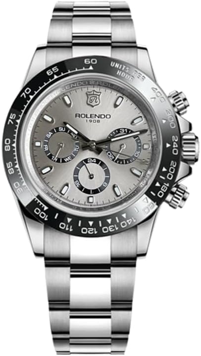 Automatic Watches for Men, Mechanical Watch with Day-Date 40.5mm, Ceramic Bezel Stainless Steel Screw Down Crown Waterproof Sport Watch Mineral Glass, Homage Daytona Wrist Watch for Casual Business, Gift for Men