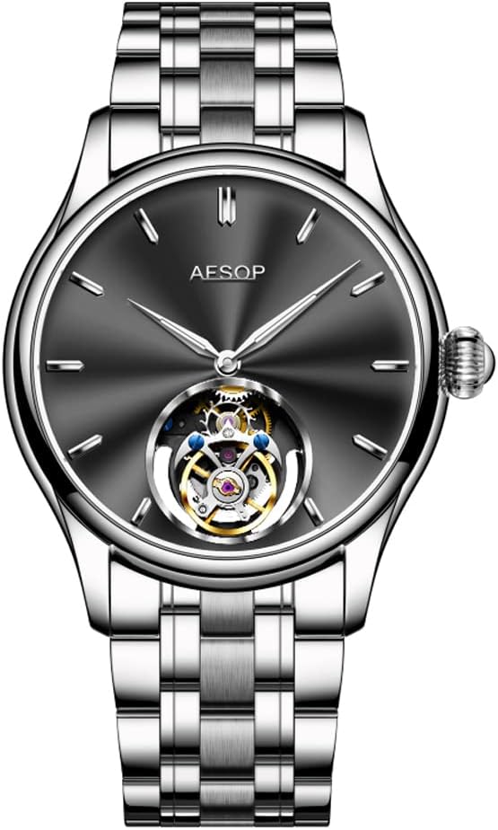 AESOP Tourbillon Watches Men Mechanical Hand Wind Wristwatches Luxury Skeleton Stainless Steel Sapphire Crystal Waterproof Dress Business Watch for Mens Gift 7040