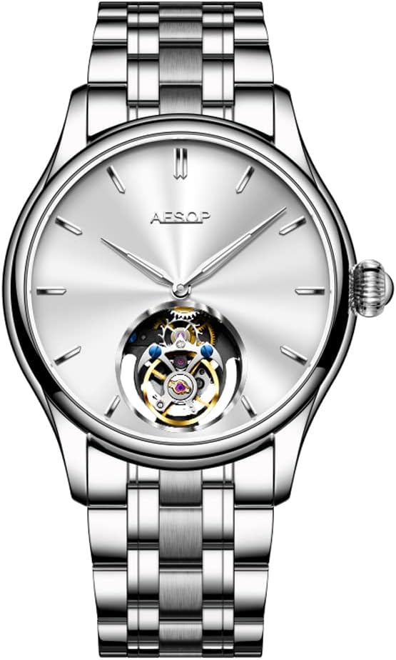 AESOP Tourbillon Watches Men Mechanical Hand Wind Wristwatches Luxury Skeleton Stainless Steel Sapphire Crystal Waterproof Dress Business Watch for Mens Gift 7040