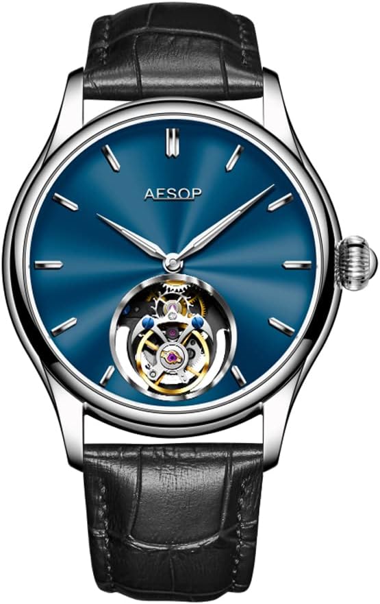AESOP Tourbillon Watches Men Mechanical Hand Wind Wristwatches Luxury Skeleton Stainless Steel Sapphire Crystal Waterproof Dress Business Watch for Mens Gift 7040