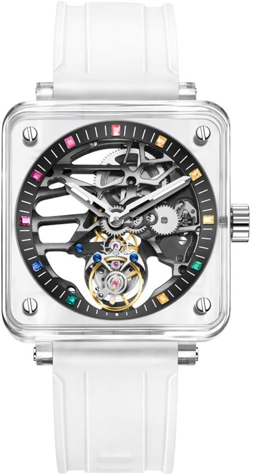AESOP Transparent Tourbillon Men Watches Skeleton Crystal Case Hour Mark Tourbillon Movement Mechanical Hand Wind Wristwatches Sapphire Mirror Waterproof Luminous Luxury Dress Watch 7058