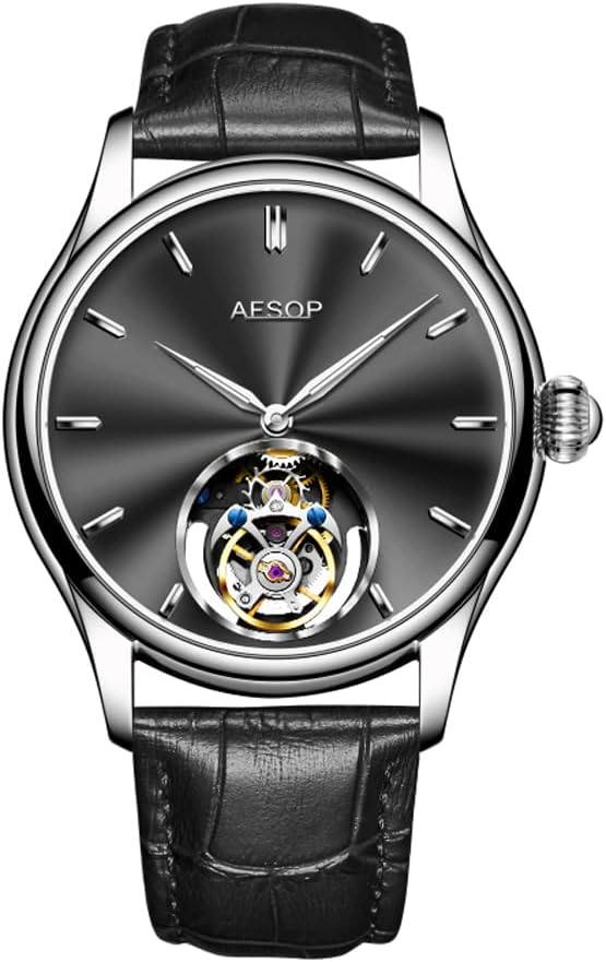 AESOP Tourbillon Watches Men Mechanical Hand Wind Wristwatches Luxury Skeleton Stainless Steel Sapphire Crystal Waterproof Dress Business Watch for Mens Gift 7040
