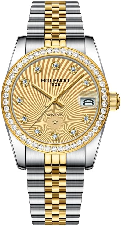 Elegant Automatic Watches for Women, Datejust Style 32mm with Jubilee Bracelet - Zirconia Bezel Luxury Self-Winding Mechanical Watch with Date Window, 316L Stainless Steel Lady Watch, 50M Water Resistant, Gift for Women