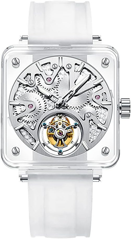 AESOP Transparent Tourbillon Men Watches Real Tourbillon Movement Mechanical Hand Wind Wristwatches Square Synthetic Crystal Case Sapphire Mirror Waterproof Luminous Business Luxury Watch 7037