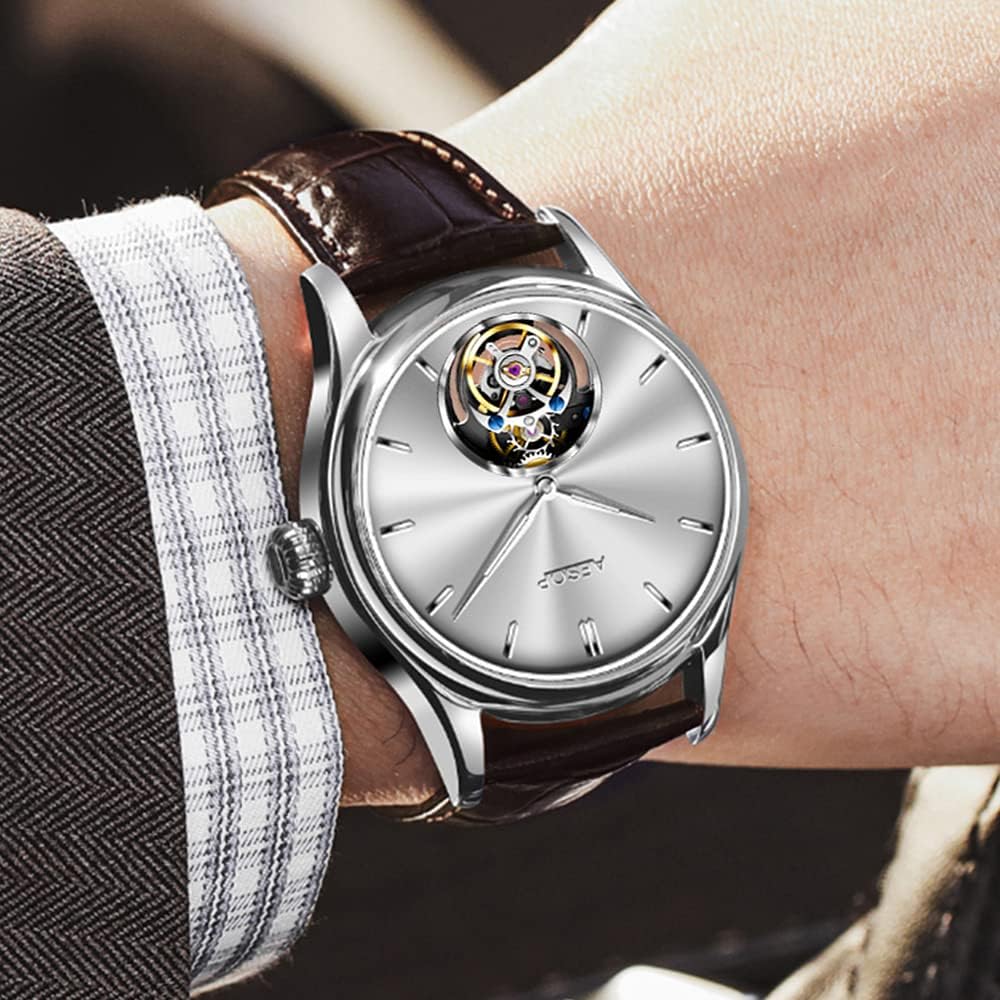 AESOP Tourbillon Watches Men Mechanical Hand Wind Wristwatches Luxury Skeleton Stainless Steel Sapphire Crystal Waterproof Dress Business Watch for Mens Gift 7040