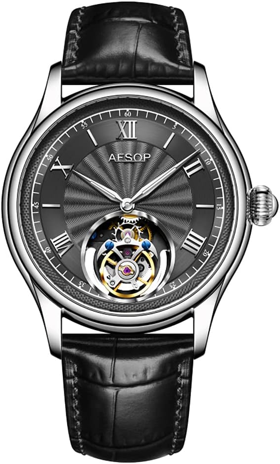 AESOP Mechanical Tourbillon Watches for Men Real Tourbillon Movement Mechanical Hand Wind Wrist Watch Analog Stainless Steel Sapphire Crystal Waterproof Business Luxury Watch 7041