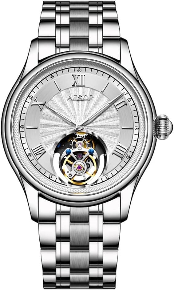 AESOP Mechanical Tourbillon Watches for Men Real Tourbillon Movement Mechanical Hand Wind Wrist Watch Analog Stainless Steel Sapphire Crystal Waterproof Business Luxury Watch 7041