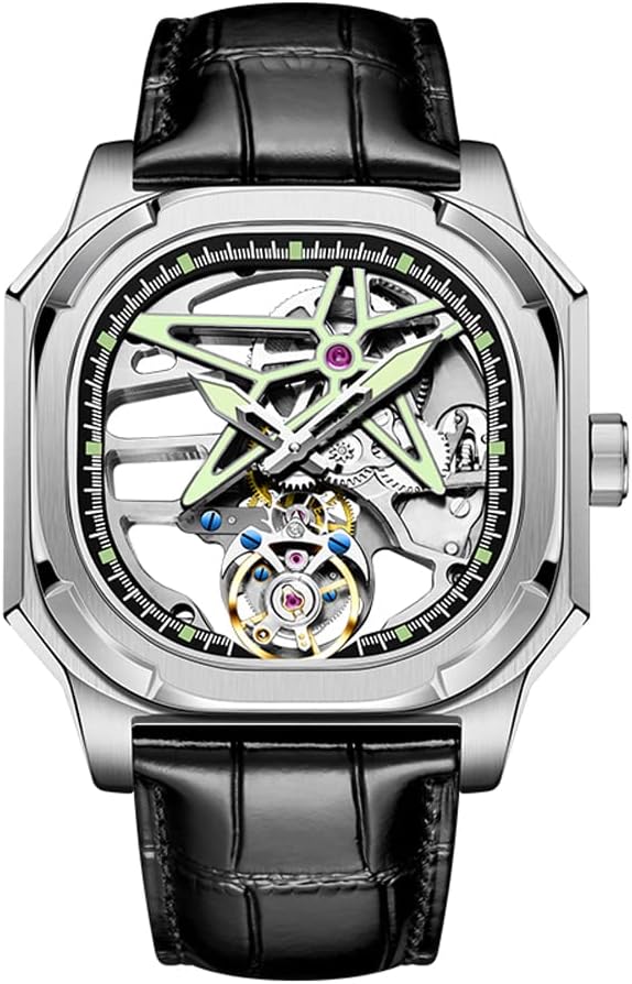 AESOP Skeleton Real Tourbillon Mechanical Mens Watches Hollow Dial Hand Wind Analog Wristwatches Sapphire Crystal Super Luminous Waterproof Fashion Luxury Watch for Men 7052