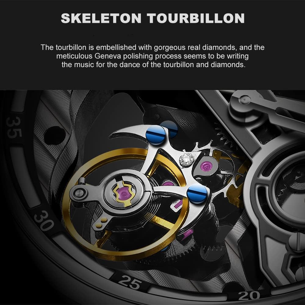 AESOP Skeleton Tourbillon Men Watches Hollow Skeleton Dial Mechanical Hand Wind Analog Men Wristwatches Super Luminous Sapphire Crystal Mirror Waterproof Business Luxury Watch 7053