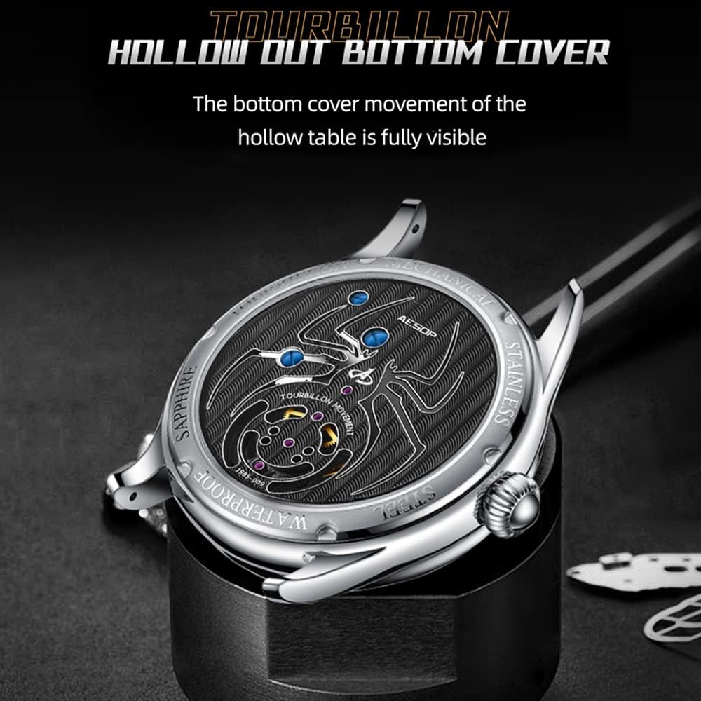 AESOP Mechanical Tourbillon Watches for Men Real Tourbillon Movement Mechanical Hand Wind Wrist Watch Analog Stainless Steel Sapphire Crystal Waterproof Business Luxury Watch 7041