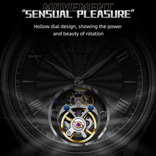 AESOP Mechanical Tourbillon Watches for Men Real Tourbillon Movement Mechanical Hand Wind Wrist Watch Analog Stainless Steel Sapphire Crystal Waterproof Business Luxury Watch 7041