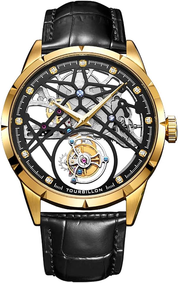 AESOP Hollow Skeleton Tourbillon Men Watches Mechanical Hand Wind Men Wristwatches Stainless Steel Sapphire Crystal Mirror Waterproof Business Luxury Watch with Leather Strap 7018