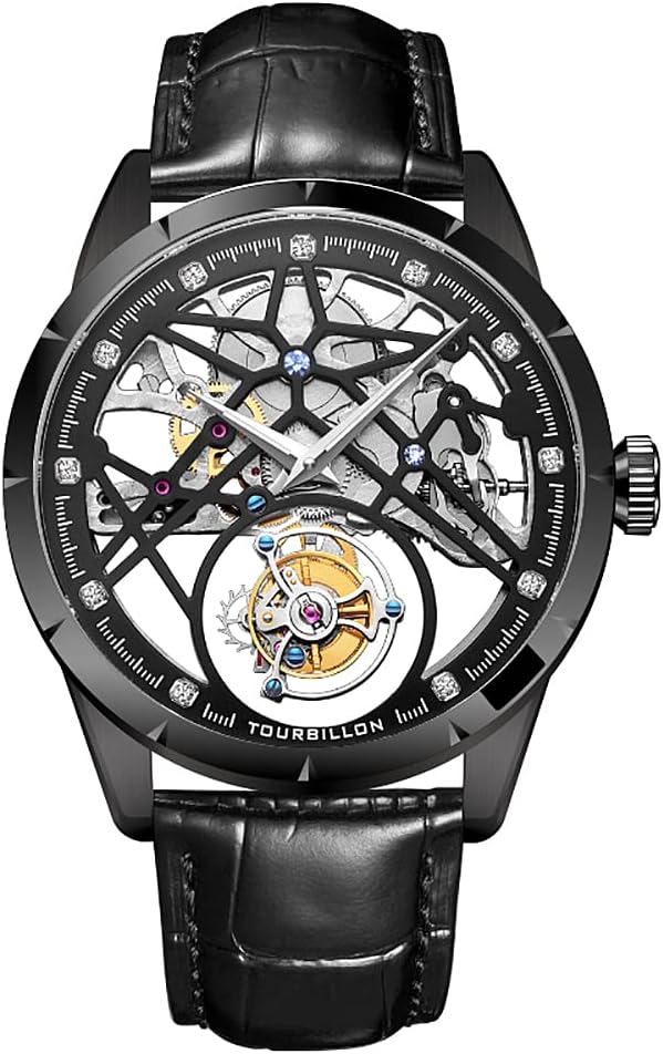 AESOP Hollow Skeleton Tourbillon Men Watches Mechanical Hand Wind Men Wristwatches Stainless Steel Sapphire Crystal Mirror Waterproof Business Luxury Watch with Leather Strap 7018