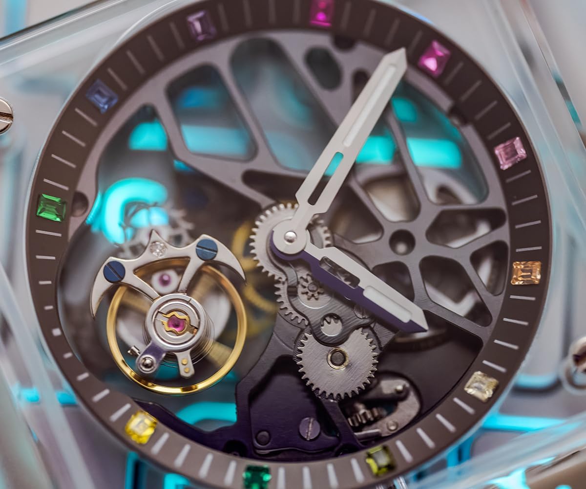 AESOP Transparent Tourbillon Men Watches Skeleton Crystal Case Hour Mark Tourbillon Movement Mechanical Hand Wind Wristwatches Sapphire Mirror Waterproof Luminous Luxury Dress Watch 7058