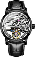 AESOP Skeleton Tourbillon Men Watches Hollow Skeleton Dial Mechanical Hand Wind Analog Men Wristwatches Super Luminous Sapphire Crystal Mirror Waterproof Business Luxury Watch 7053