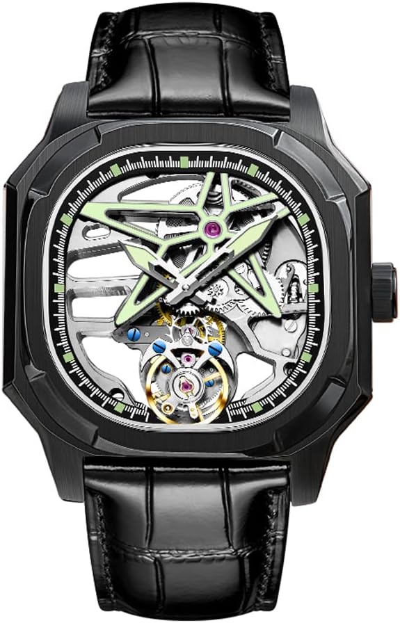 AESOP Skeleton Real Tourbillon Mechanical Mens Watches Hollow Dial Hand Wind Analog Wristwatches Sapphire Crystal Super Luminous Waterproof Fashion Luxury Watch for Men 7052