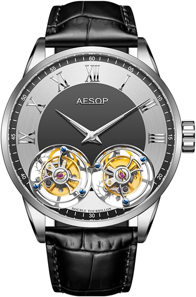 AESOP Double Tourbillon Watches Men Mechanical Hand Wind Wristwatches Stainless Steel Sapphire Crystal Waterproof Luxury Business Watch for Men 7026