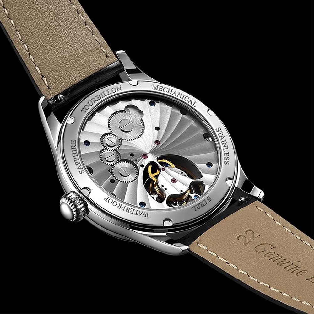 AESOP Tourbillon Watches for Men Mechanical Hand Wind Wristwatches Blue Sandstone Dial Stainless Steel Sapphire Crystal Waterproof Business Luxury Dress Watch 7025