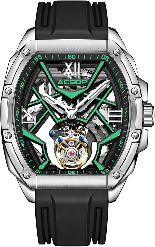 AESOP Tonneau Men Tourbillon Watches Skeleton Luminous Hand Wind Analog Men Wristwatches Sapphire Crystal Waterproof Luxury Business Watch for Men 7059