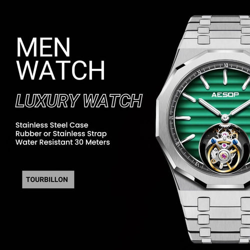 AESOP Men Tourbillon Watches Flying Tourbillon Hand Wind Movement Men Wristwatches Luminous Sapphire Crystal Waterproof Luxury Business Watch for Men 7057