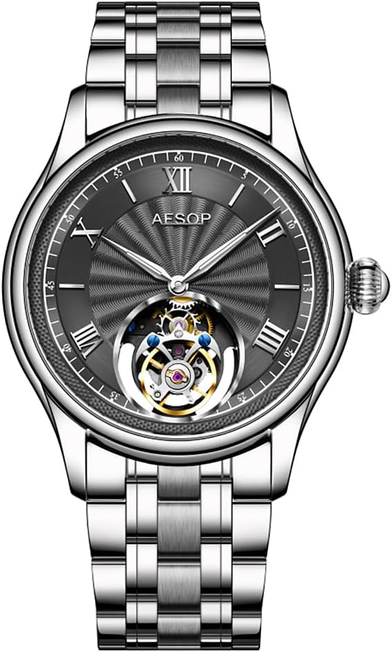 AESOP Mechanical Tourbillon Watches for Men Real Tourbillon Movement Mechanical Hand Wind Wrist Watch Analog Stainless Steel Sapphire Crystal Waterproof Business Luxury Watch 7041