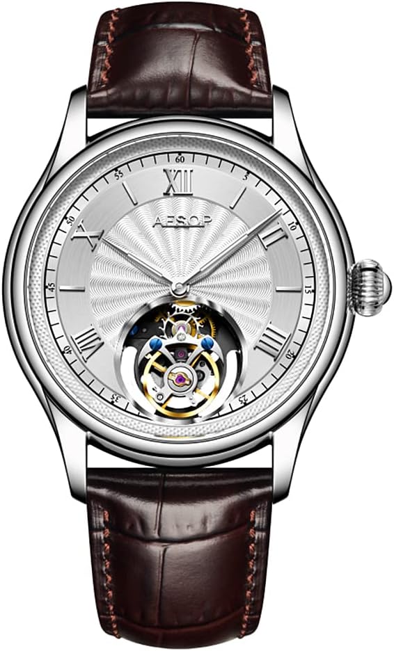AESOP Mechanical Tourbillon Watches for Men Real Tourbillon Movement Mechanical Hand Wind Wrist Watch Analog Stainless Steel Sapphire Crystal Waterproof Business Luxury Watch 7041
