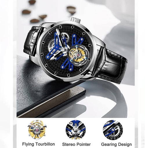 AESOP Flying Tourbillon Watches for Men Luxury Mechanical Hand Wind Wrist Watch Analog Stainless Steel Sapphire Crystal Waterproof Business Casual Mens Watch 7029