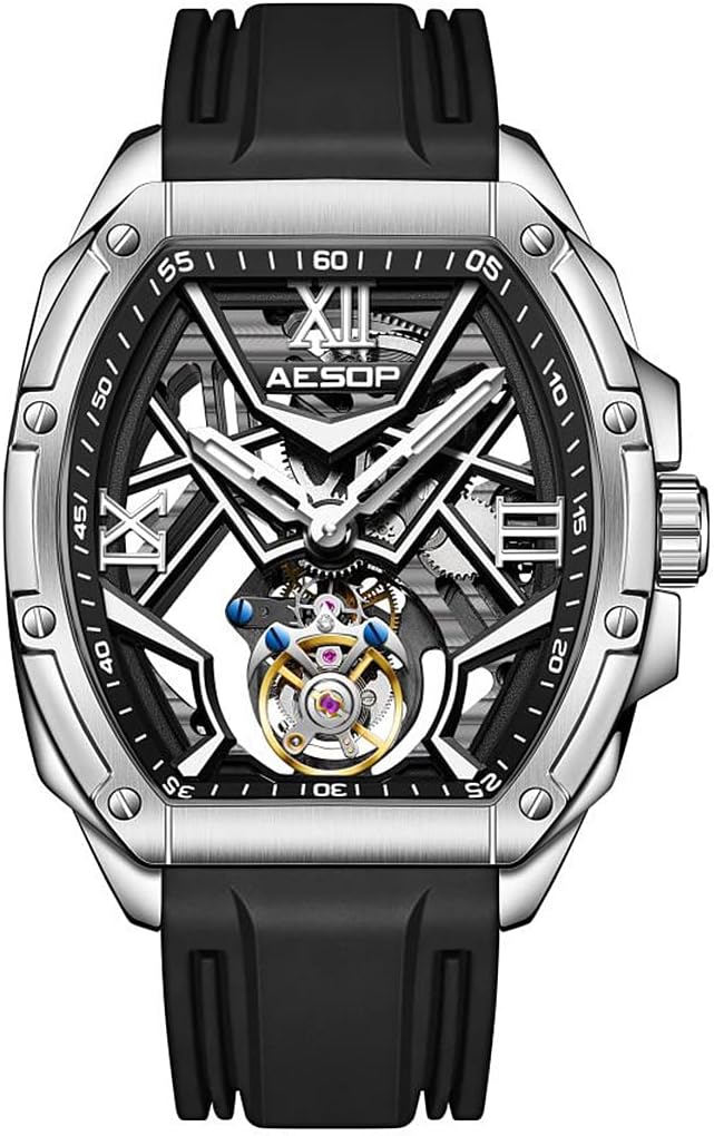 AESOP Tonneau Men Tourbillon Watches Skeleton Luminous Hand Wind Analog Men Wristwatches Sapphire Crystal Waterproof Luxury Business Watch for Men 7059