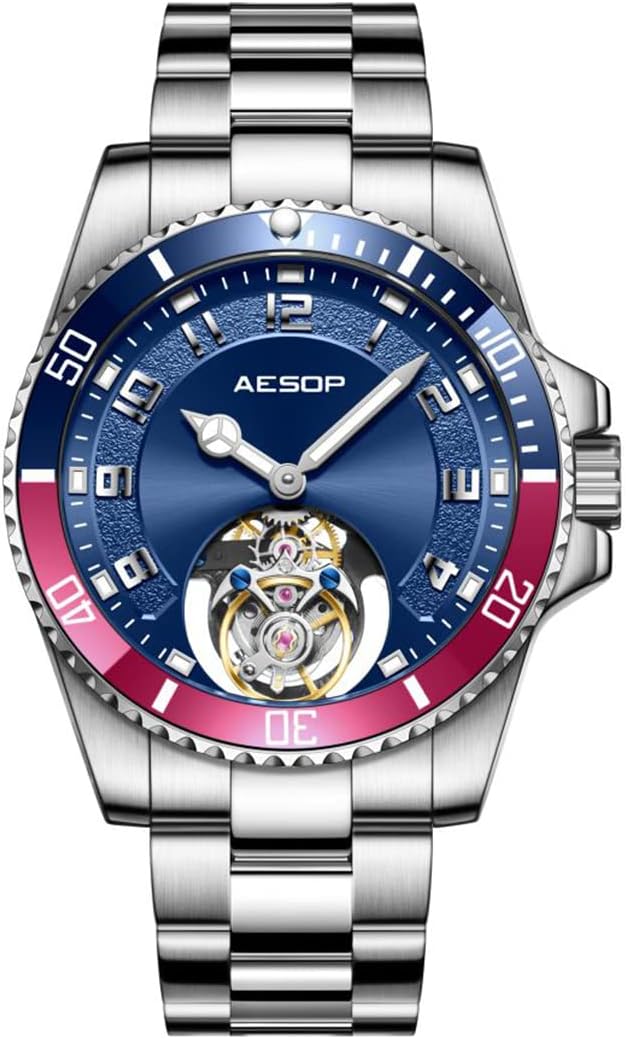 AESOP Tourbillon Men Watch Unidirectional Rotating Bezel Mechanical Hand Wind Wristwatches Analog Luminous Sapphire Stainless Business Luxury Watch for Men 7065