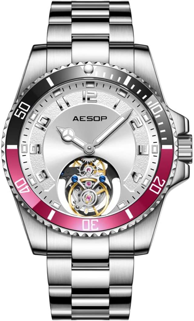 AESOP Tourbillon Men Watch Unidirectional Rotating Bezel Mechanical Hand Wind Wristwatches Analog Luminous Sapphire Stainless Business Luxury Watch for Men 7065