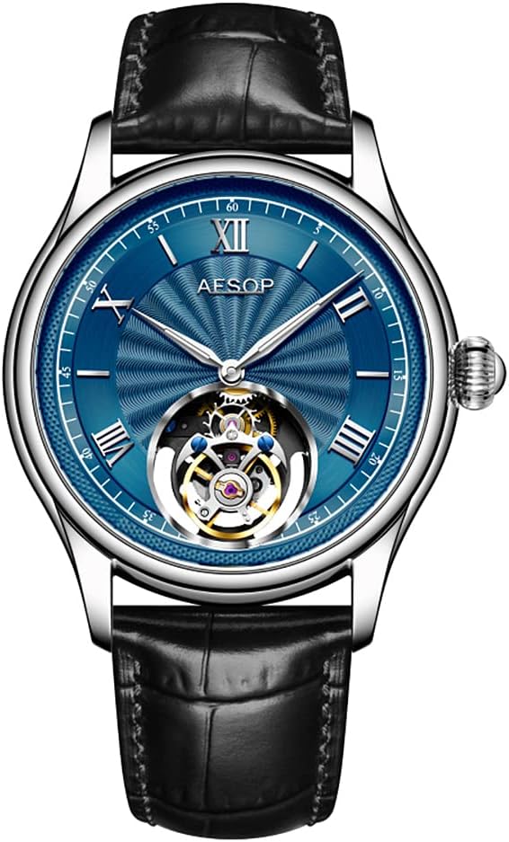 AESOP Mechanical Tourbillon Watches for Men Real Tourbillon Movement Mechanical Hand Wind Wrist Watch Analog Stainless Steel Sapphire Crystal Waterproof Business Luxury Watch 7041