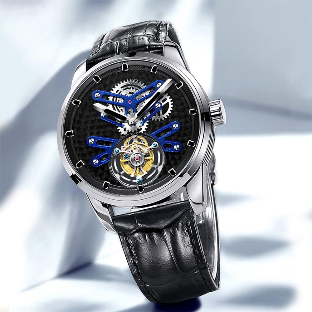 AESOP Flying Tourbillon Watches for Men Luxury Mechanical Hand Wind Wrist Watch Analog Stainless Steel Sapphire Crystal Waterproof Business Casual Mens Watch 7029