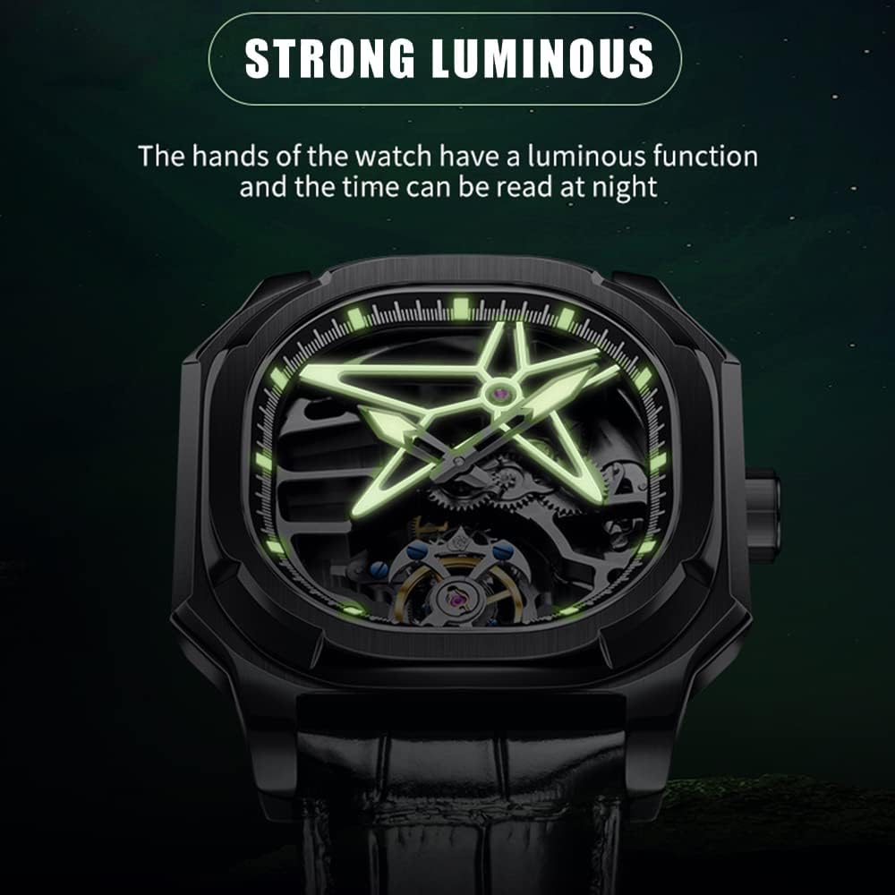 AESOP Skeleton Real Tourbillon Mechanical Mens Watches Hollow Dial Hand Wind Analog Wristwatches Sapphire Crystal Super Luminous Waterproof Fashion Luxury Watch for Men 7052
