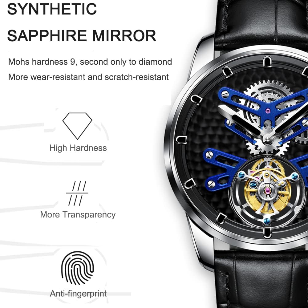 AESOP Flying Tourbillon Watches for Men Luxury Mechanical Hand Wind Wrist Watch Analog Stainless Steel Sapphire Crystal Waterproof Business Casual Mens Watch 7029