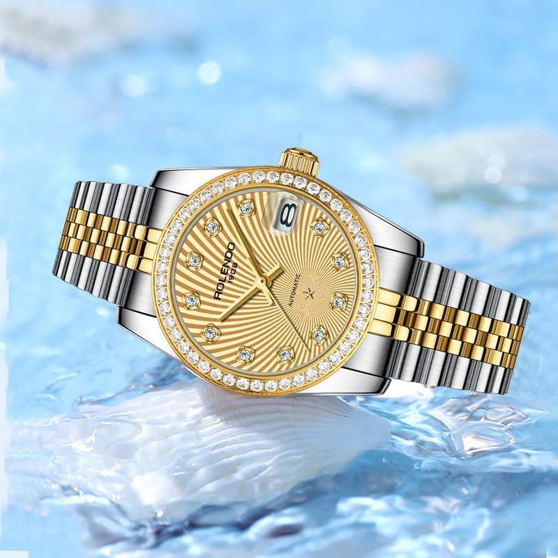 Elegant Automatic Watches for Women, Datejust Style 32mm with Jubilee Bracelet - Zirconia Bezel Luxury Self-Winding Mechanical Watch with Date Window, 316L Stainless Steel Lady Watch, 50M Water Resistant, Gift for Women