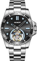 AESOP Tourbillon Men Watch Unidirectional Rotating Bezel Mechanical Hand Wind Wristwatches Analog Luminous Sapphire Stainless Business Luxury Watch for Men 7060