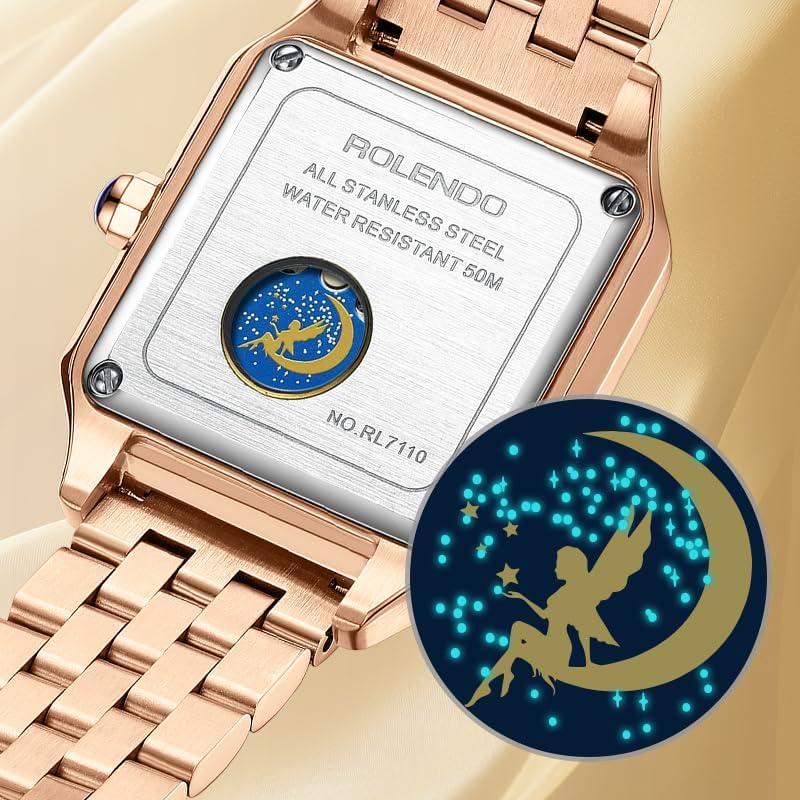 Luxury Square Womens Watch, Automatic Self Wind Movement, 33mm Ladies Watch Elegant, Rosegold Bracelet, Roman Numerals, Sapphire Crystal, Diamond Analog Wrist Watches for Work Dress, Gift for Her,
