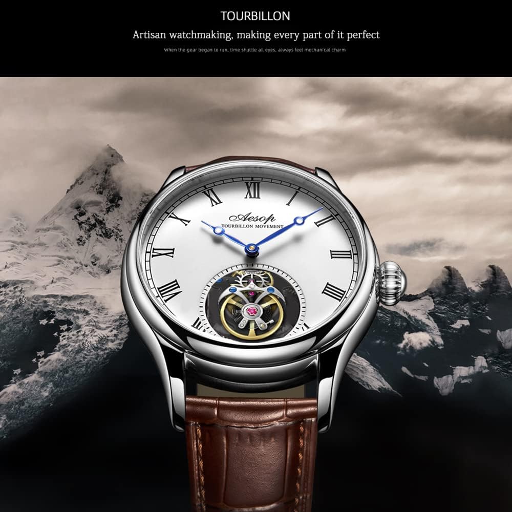 AESOP Tourbillon Men Watches Real Tourbillon Movement Mechanical Hand Wind Wristwatches Stainless Steel Sapphire Crystal Waterproof Business Luxury Classic Watch 7061
