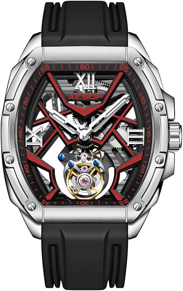 AESOP Tonneau Men Tourbillon Watches Skeleton Luminous Hand Wind Analog Men Wristwatches Sapphire Crystal Waterproof Luxury Business Watch for Men 7059