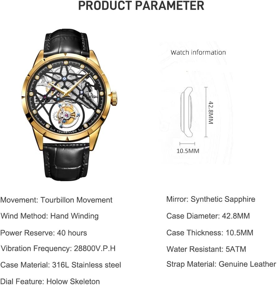 AESOP Hollow Skeleton Tourbillon Men Watches Mechanical Hand Wind Men Wristwatches Stainless Steel Sapphire Crystal Mirror Waterproof Business Luxury Watch with Leather Strap 7018