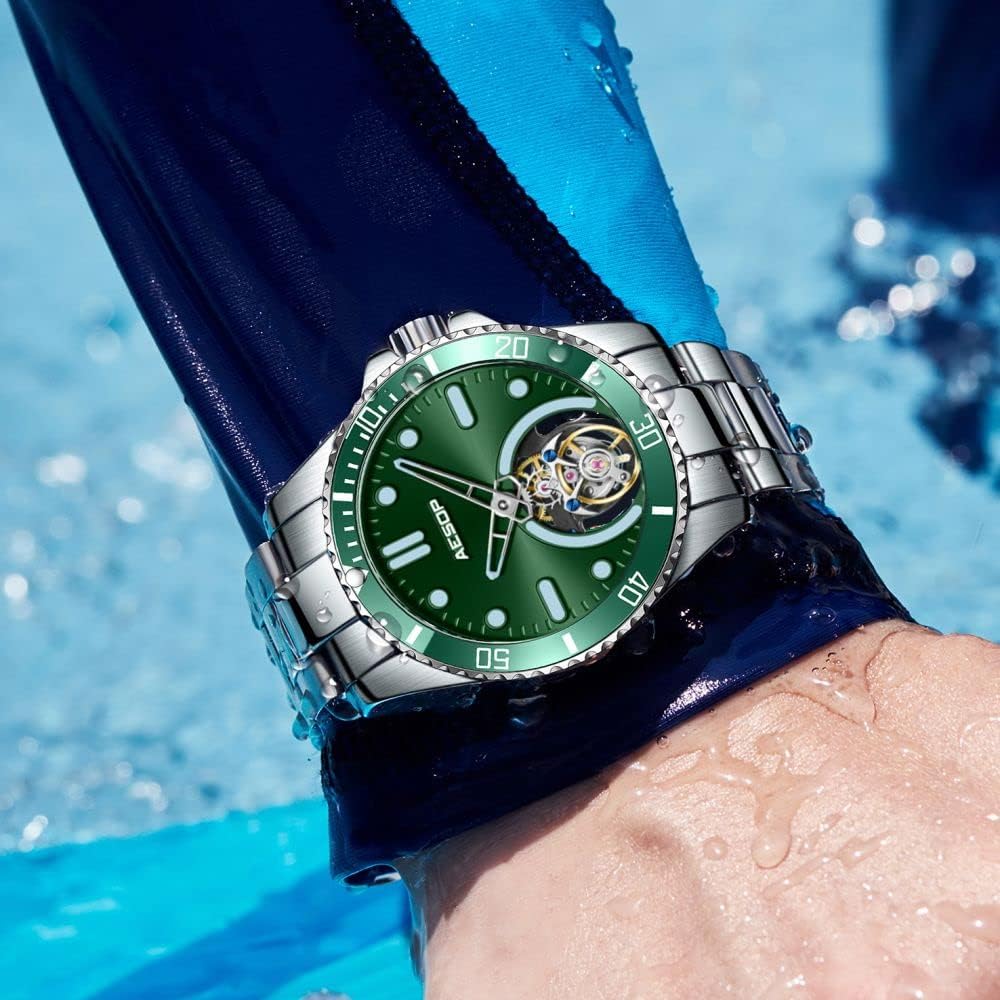 AESOP Tourbillon Men Watch Unidirectional Rotating Bezel Mechanical Hand Wind Wristwatches Analog Luminous Sapphire Stainless Business Luxury Watch for Men 7060