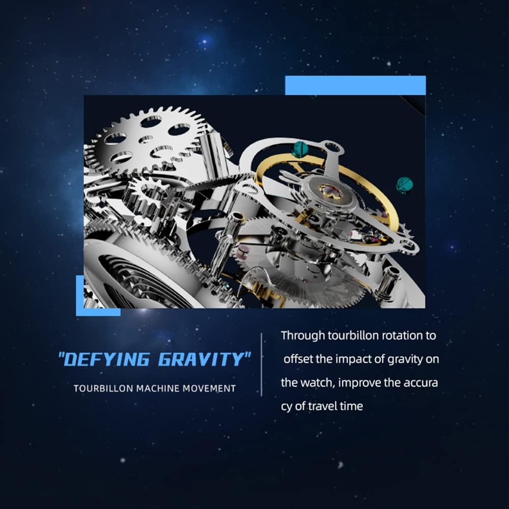 AESOP Tourbillon Watches for Men Mechanical Hand Wind Wrist Watches Skeleton Stainless Steel Sapphire Crystal 30M Waterproof Classic Dress Luxury Business Watch Black Blue White Dial 7048