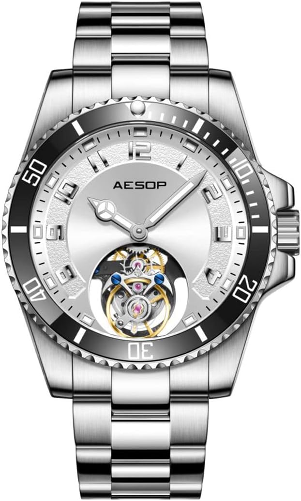 AESOP Tourbillon Men Watch Unidirectional Rotating Bezel Mechanical Hand Wind Wristwatches Analog Luminous Sapphire Stainless Business Luxury Watch for Men 7065